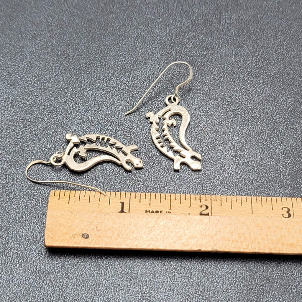 Lizard Sterling Silver Pierced Earrings 925 Southwest Style 1 1/8" 