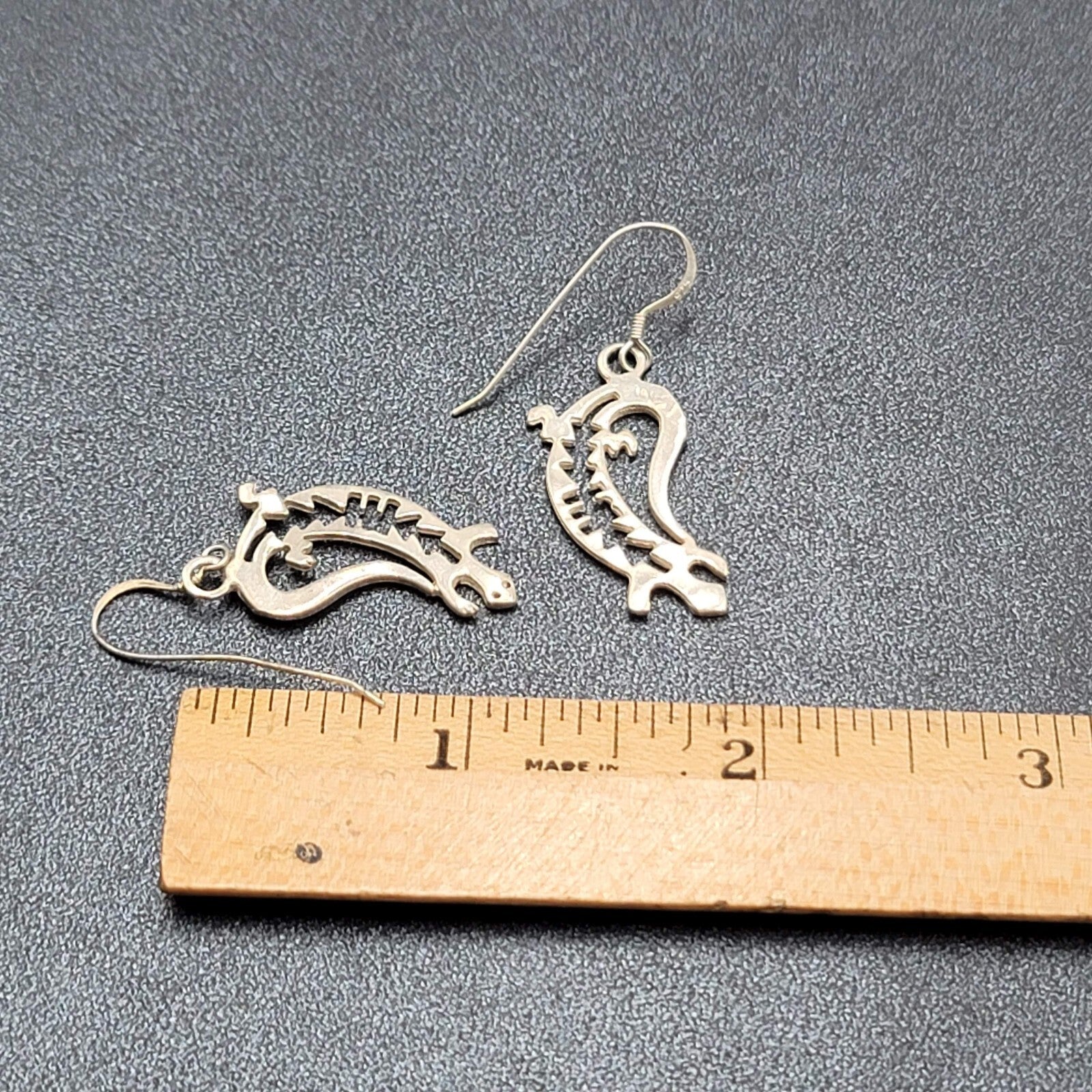 Lizard Sterling Silver Pierced Earrings 925 Southwest Style 1 1/8" 