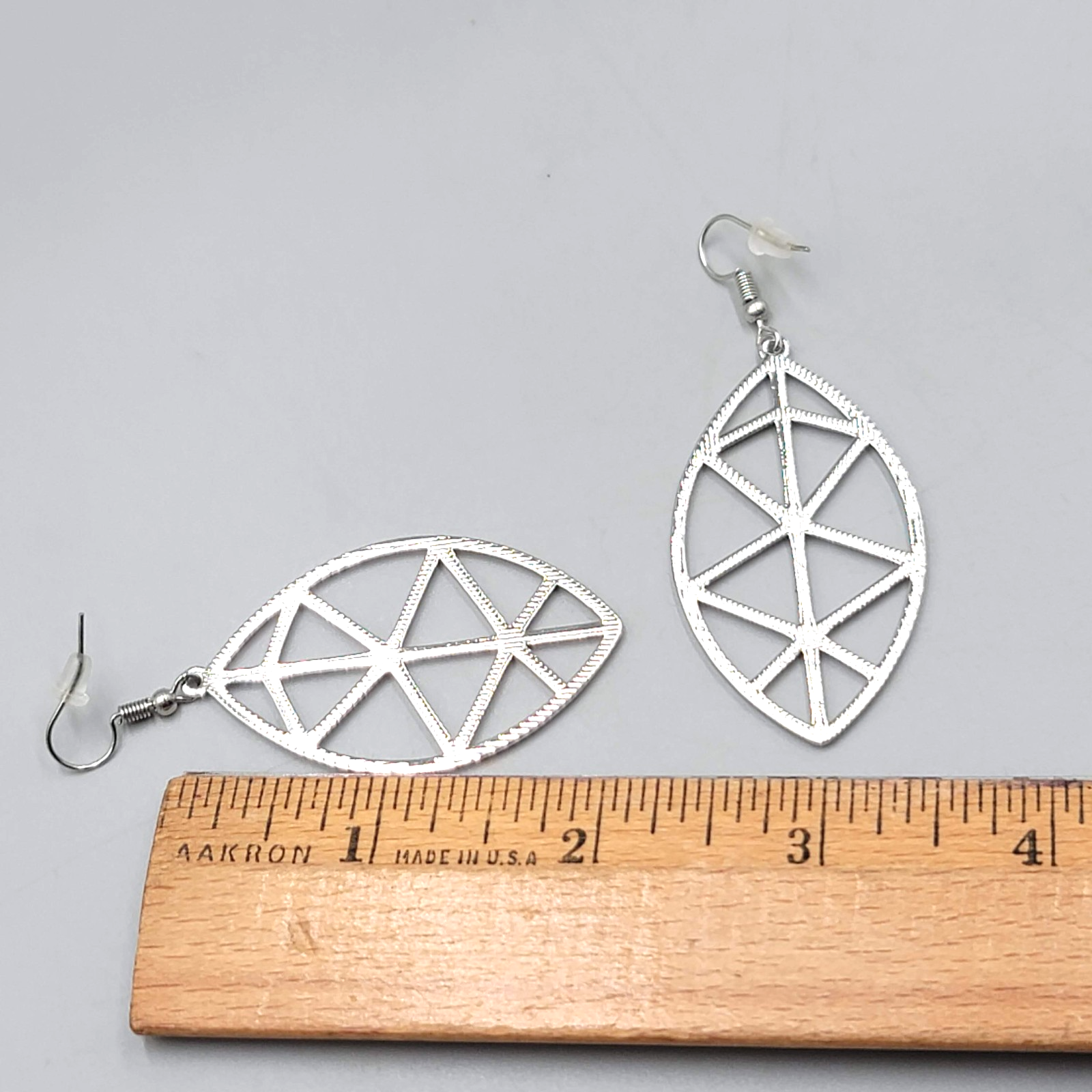 Geometric Open Work Pierced Earrings Silver tone Dangle