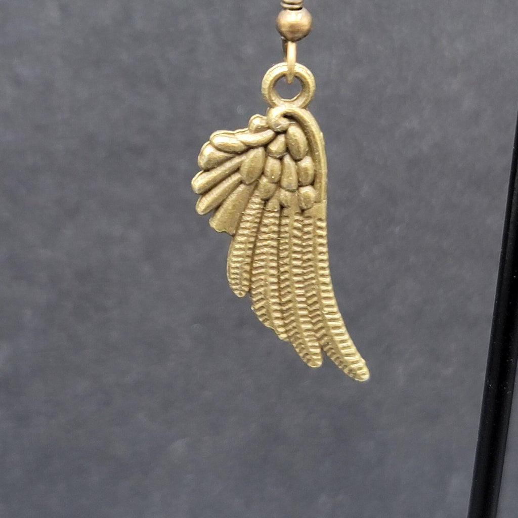 Feather Wings Pierced Earrings Bronze tone Metal Embossed Dangle 1 1/8"