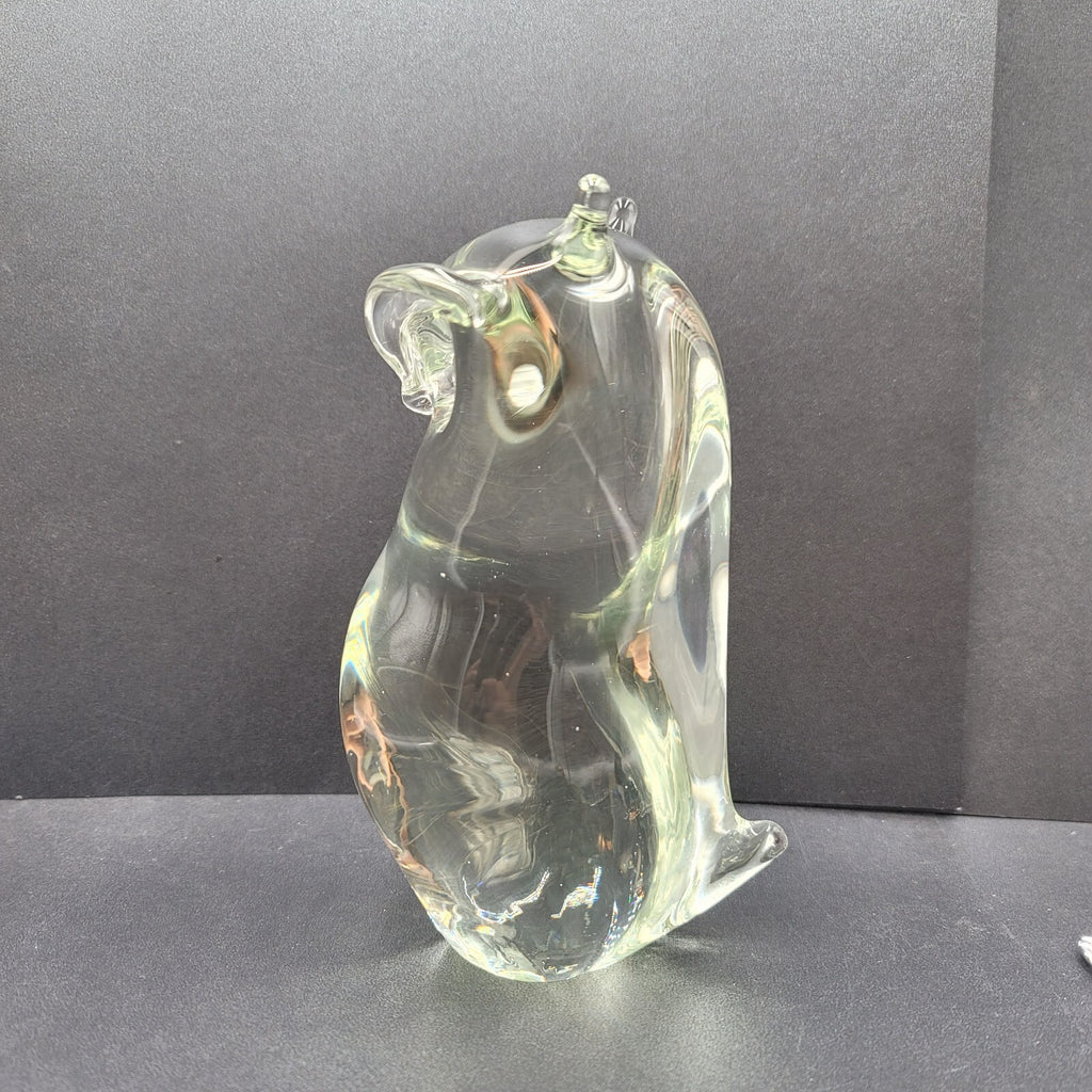 Vintage Solid Clear Glass Owl Figurine Hand Blown Mid Century 6.5" Rare Find