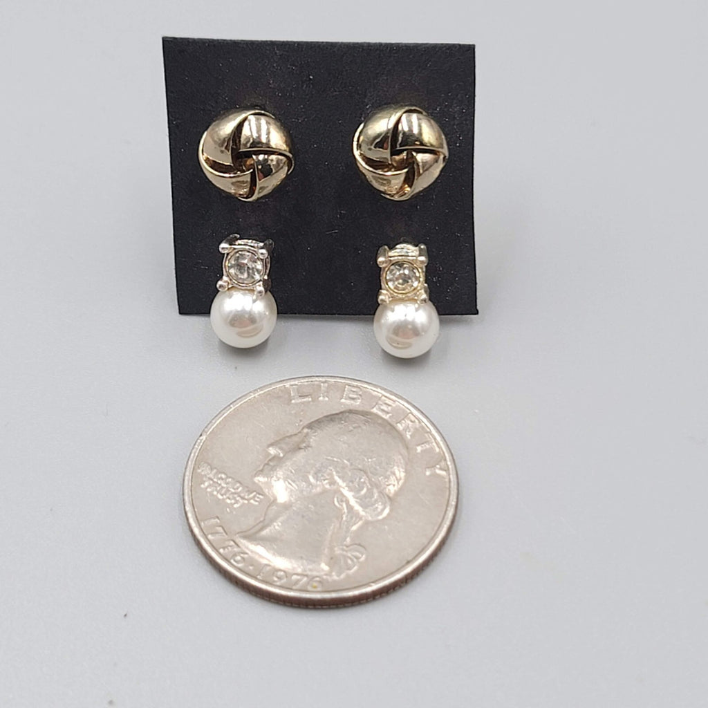 Stud Pierced Earrings Silver tone Rhinestone Faux Pearl Lot of 2