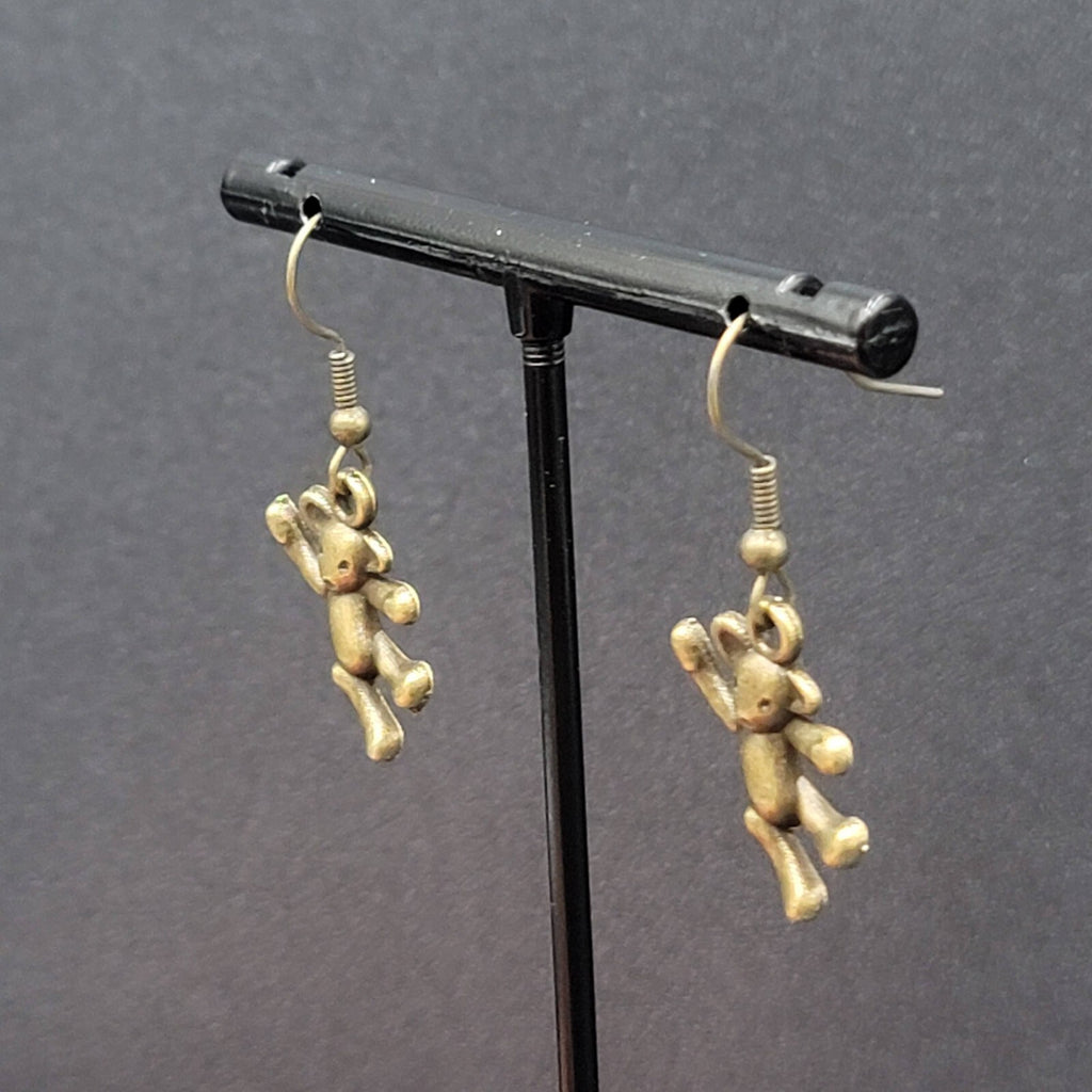 New Hanging Teddy Bear Pierced Earrings Bronze tone Dangle 7/8"