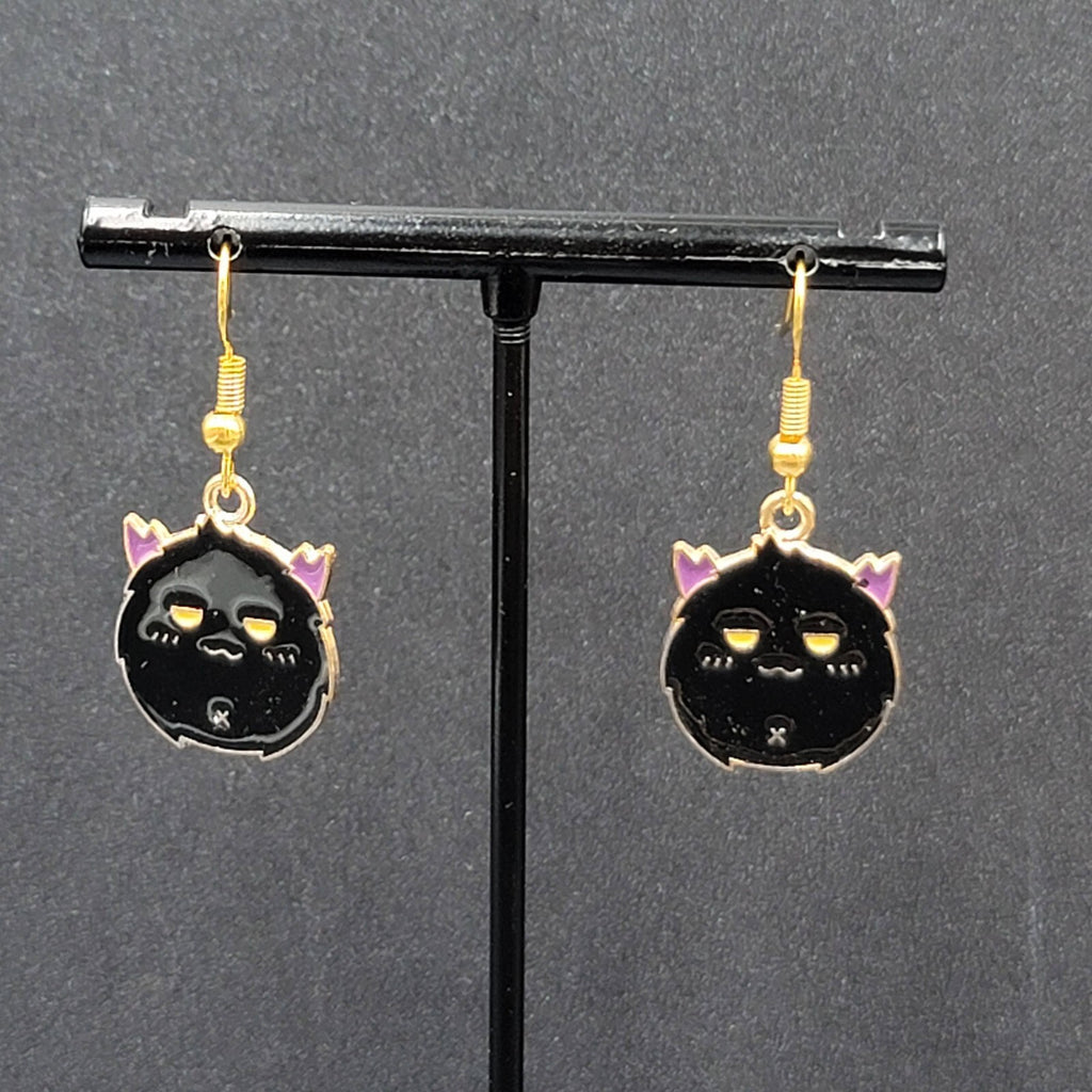 Bat Pierced Earrings Gold tone Enamel Halloween Dangle 7/8"