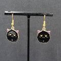 Bat Pierced Earrings Gold tone Enamel Halloween Dangle 7/8"