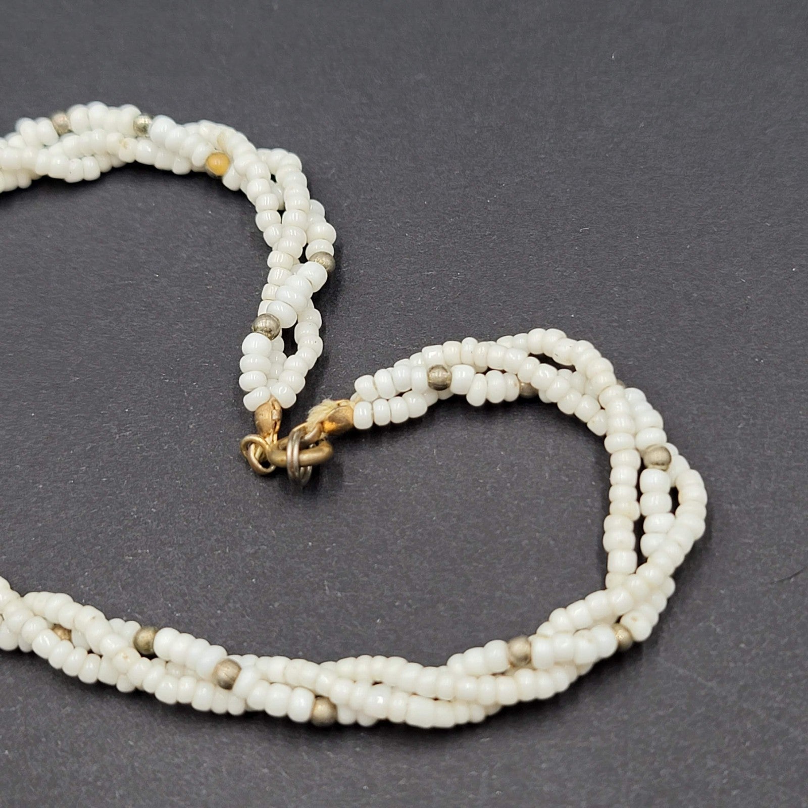 Vintage White Seed Bead Twist Necklace 18" Estate Jewelry