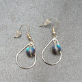 Pierced Earrings Silver tone Blue Gray Bead Teardrop Dangle 1 1/8"