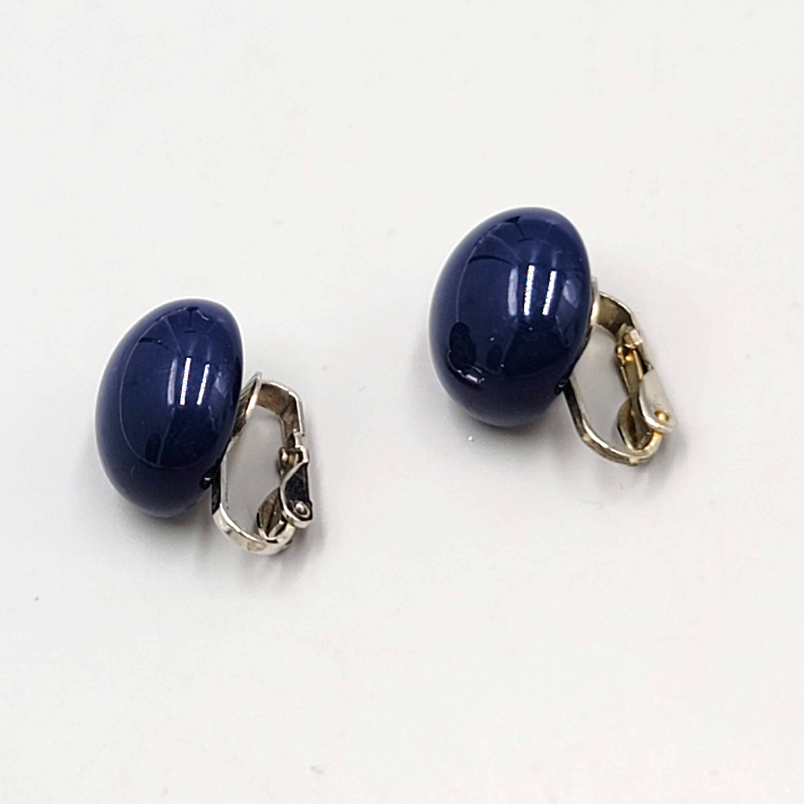 Vintage Navy Blue Round Stud Clip on Earrings 5/8"