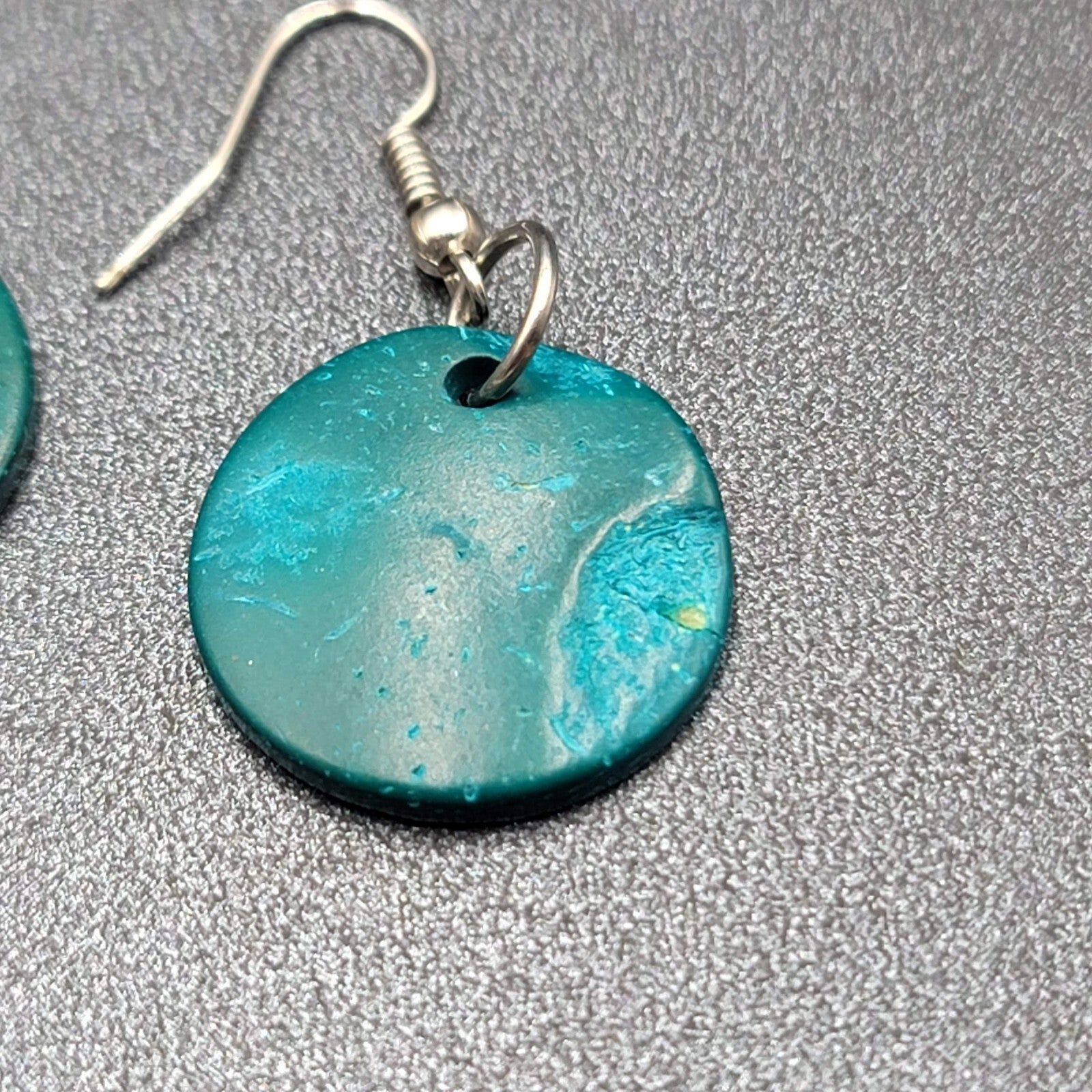 Pierced Earrings Teal Blue Coir Coconut Shell Round Dangle 3/4"