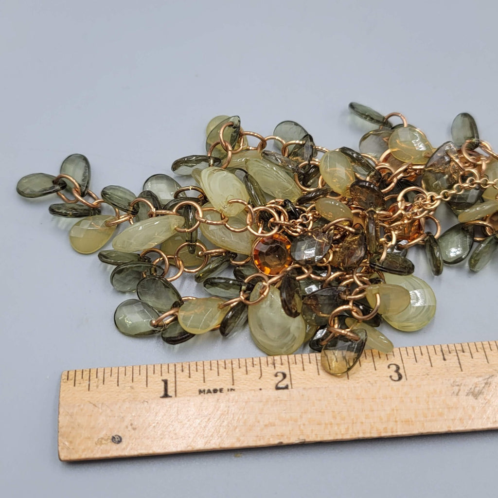 Water Fall Bead Necklace Green Orange Acrylic Beads Gold tone 16"-19"