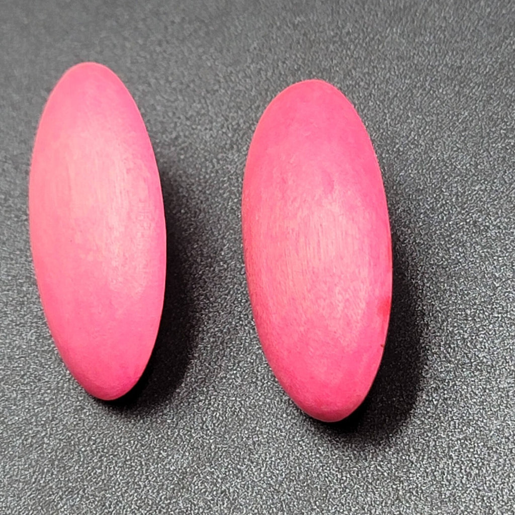 Vintage Pierced Earrings Large Wood Pink Stain Statement Drop 2"