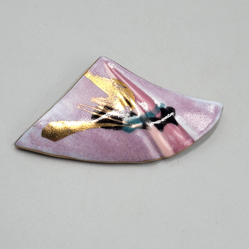 Ceramic Triangle Brooch Hand Painted Hand Made Artisan 3"