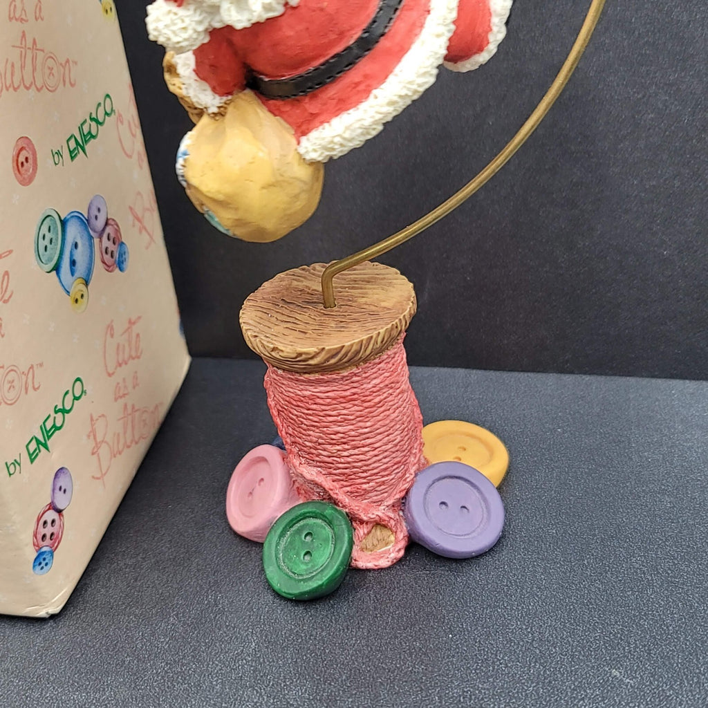 Vtg Christmas Enesco Cute As A Button Santa Green Glove Spool Base Figurine