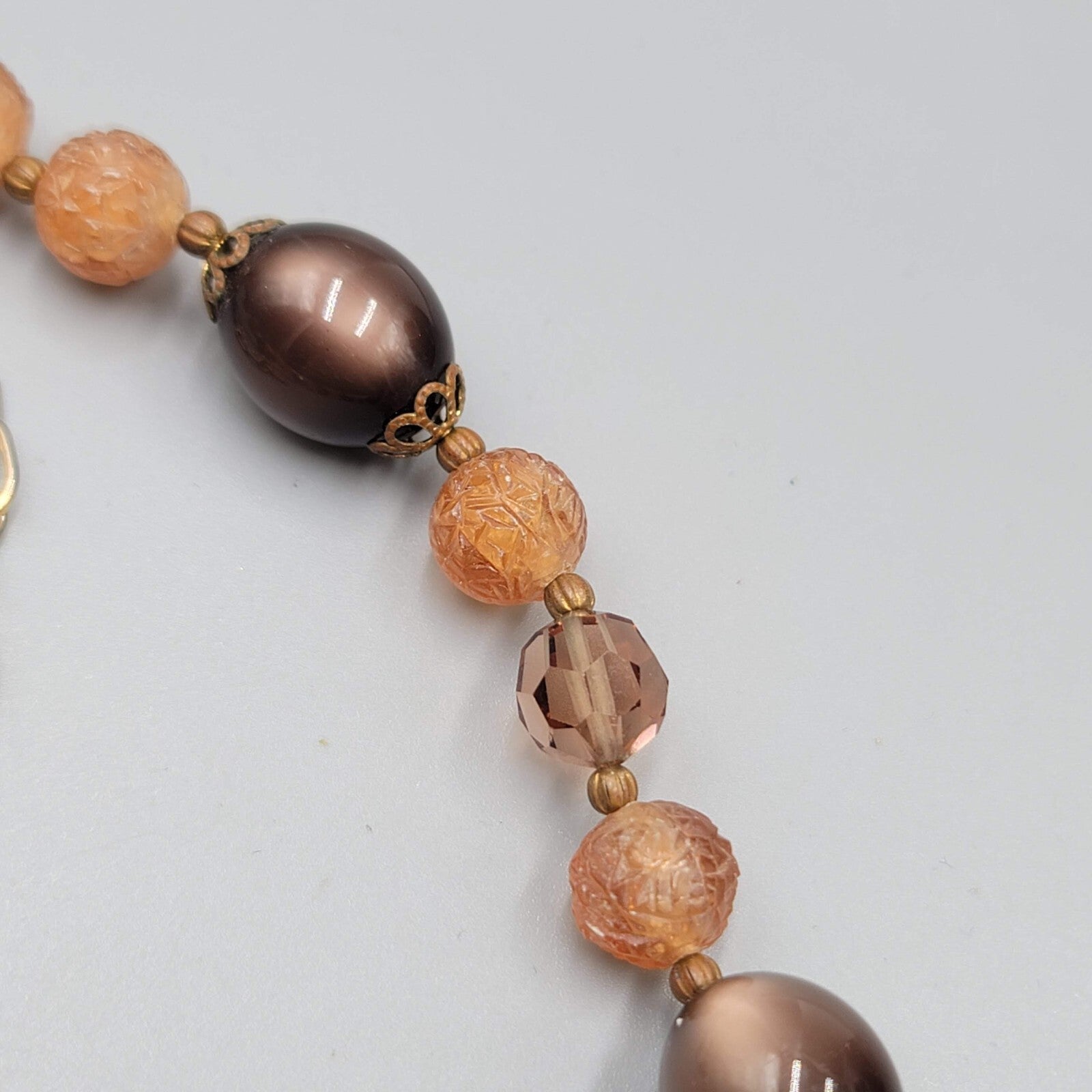 Vintage Lisner Necklace Brown Moon Glow Molded Beads Estate Jewelry 13"-16"