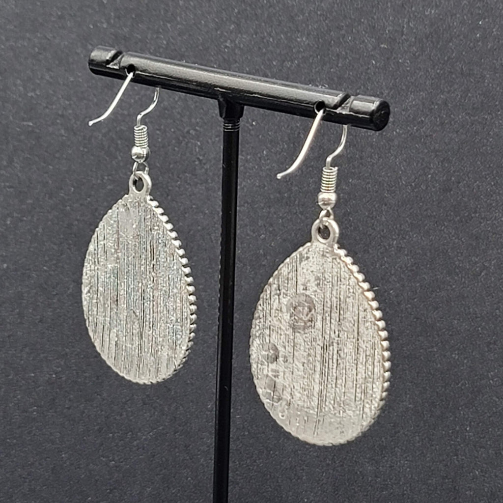 Boho Pierced Earrings Silver tone Yellow Black Center Dangle 1.5"