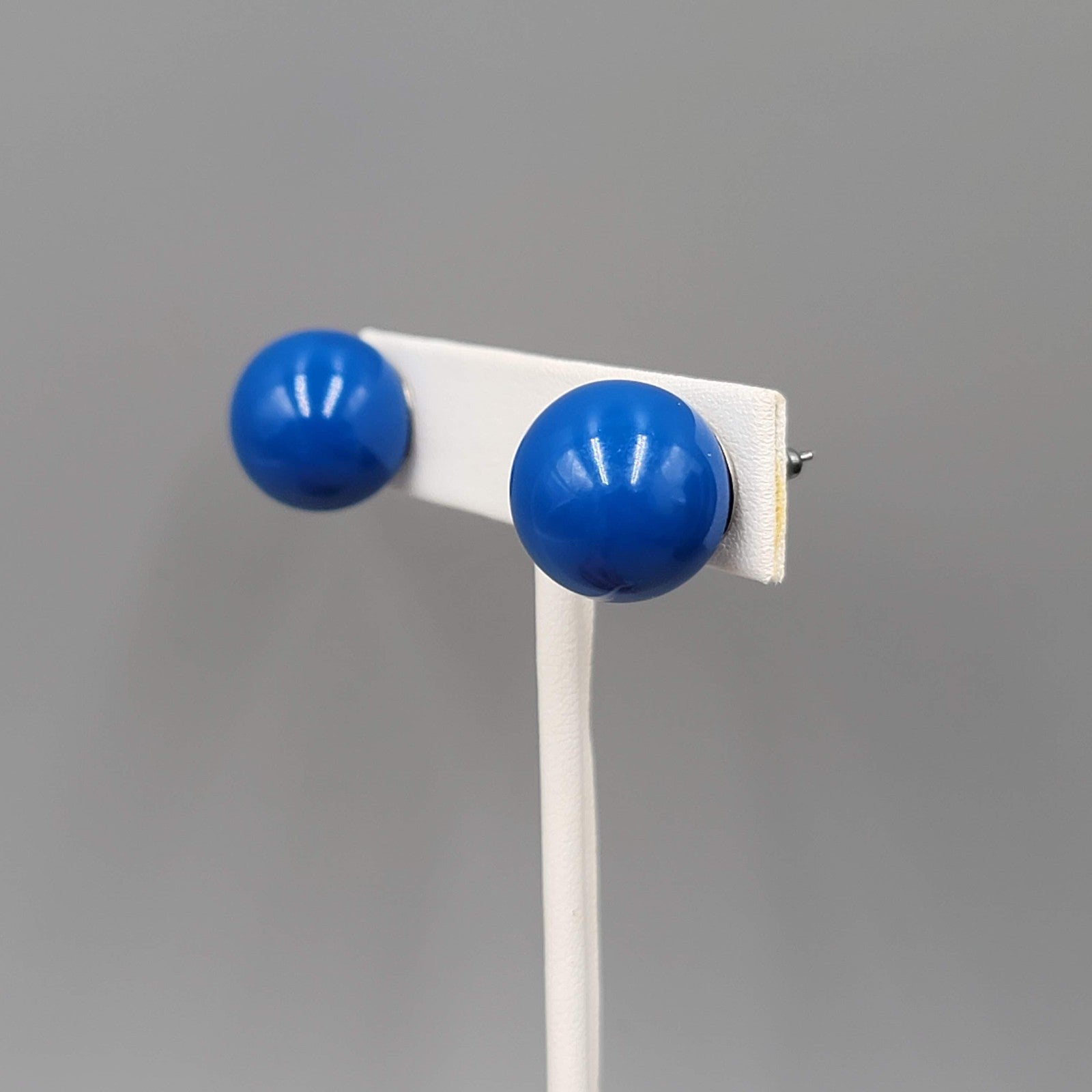Royal Blue Acrylic Ball Pierced Earrings Bold Statement Stud 5/8"