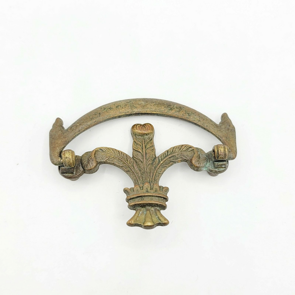 Vintage Brass Drawer Pull Gold tone Salvage Hardware SINGLE ONLY Feather Drape