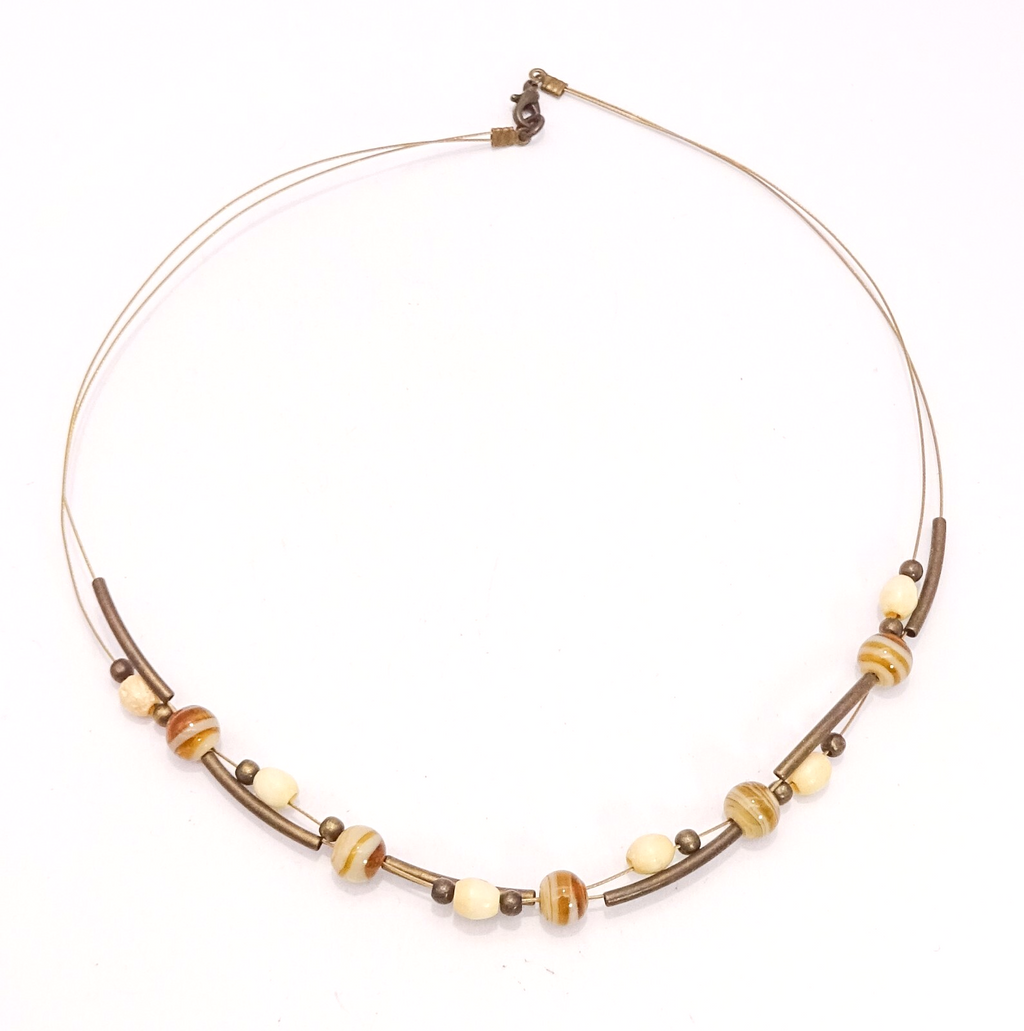 Art Glass Floating Beaded Multi Strand Gold Tone Necklace 16"