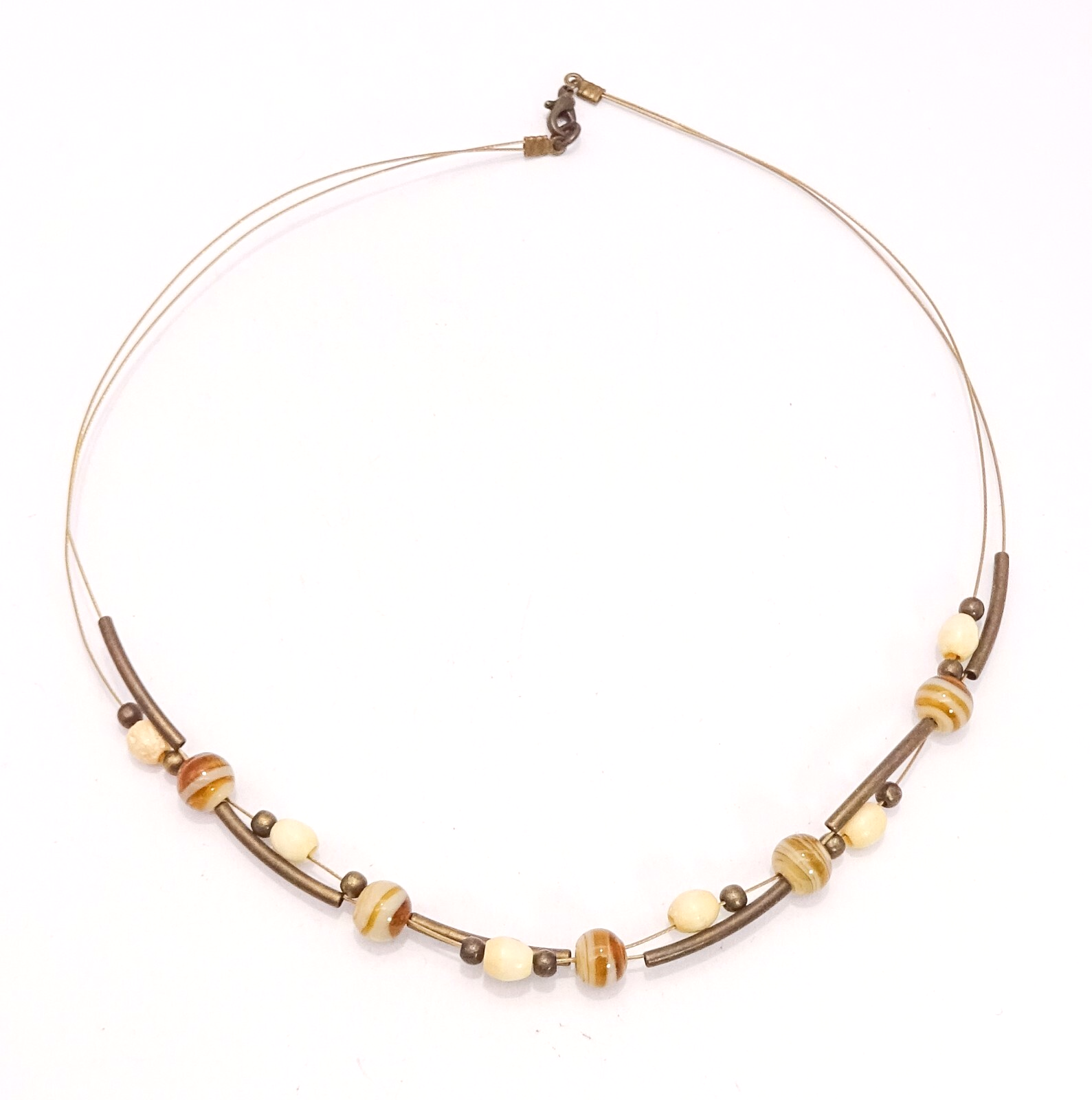 Art Glass Floating Beaded Multi Strand Gold Tone Necklace 16"