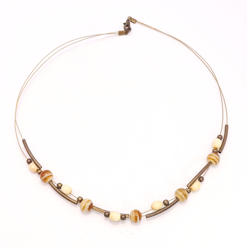 Art Glass Floating Beaded Multi Strand Gold Tone Necklace 16"