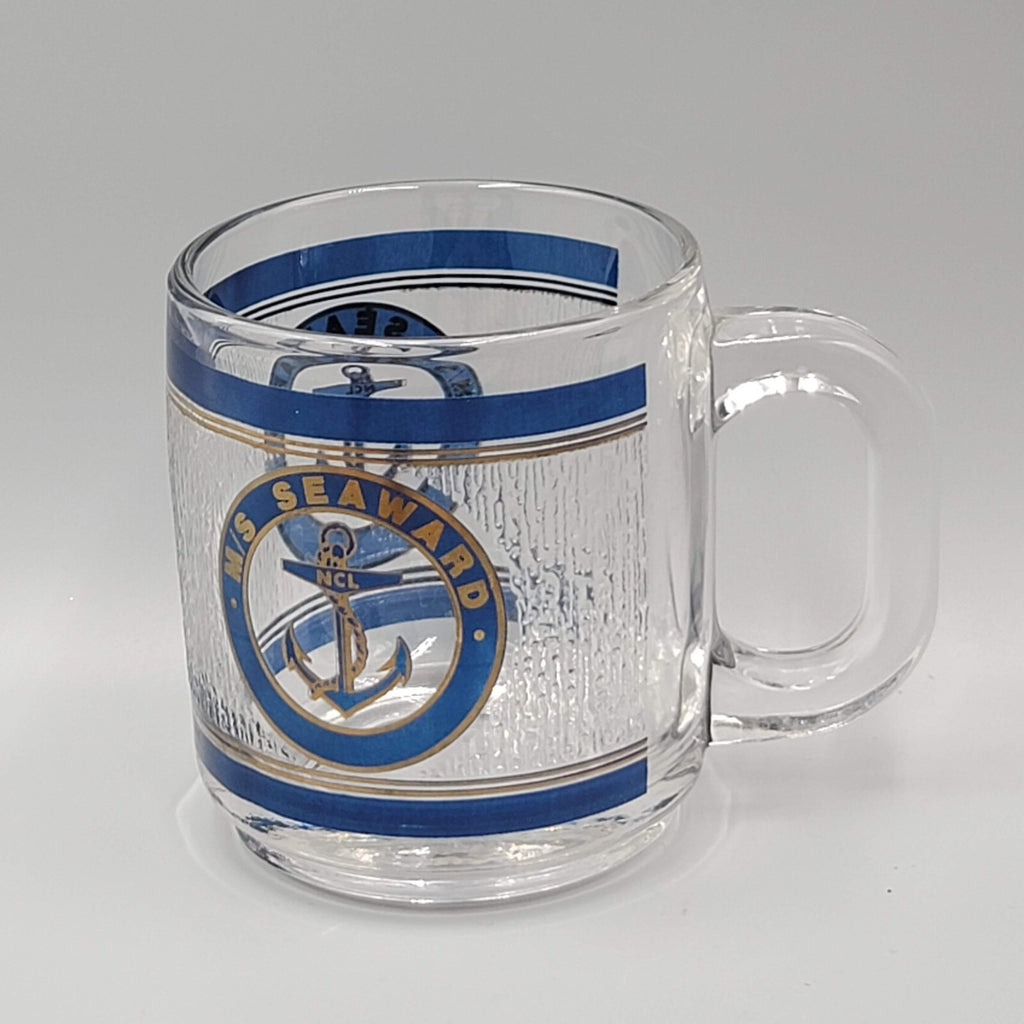 Norwegian Cruise Line SS Norway Seaward Anchor Blue Gold  Clear Coffee Mug Cup