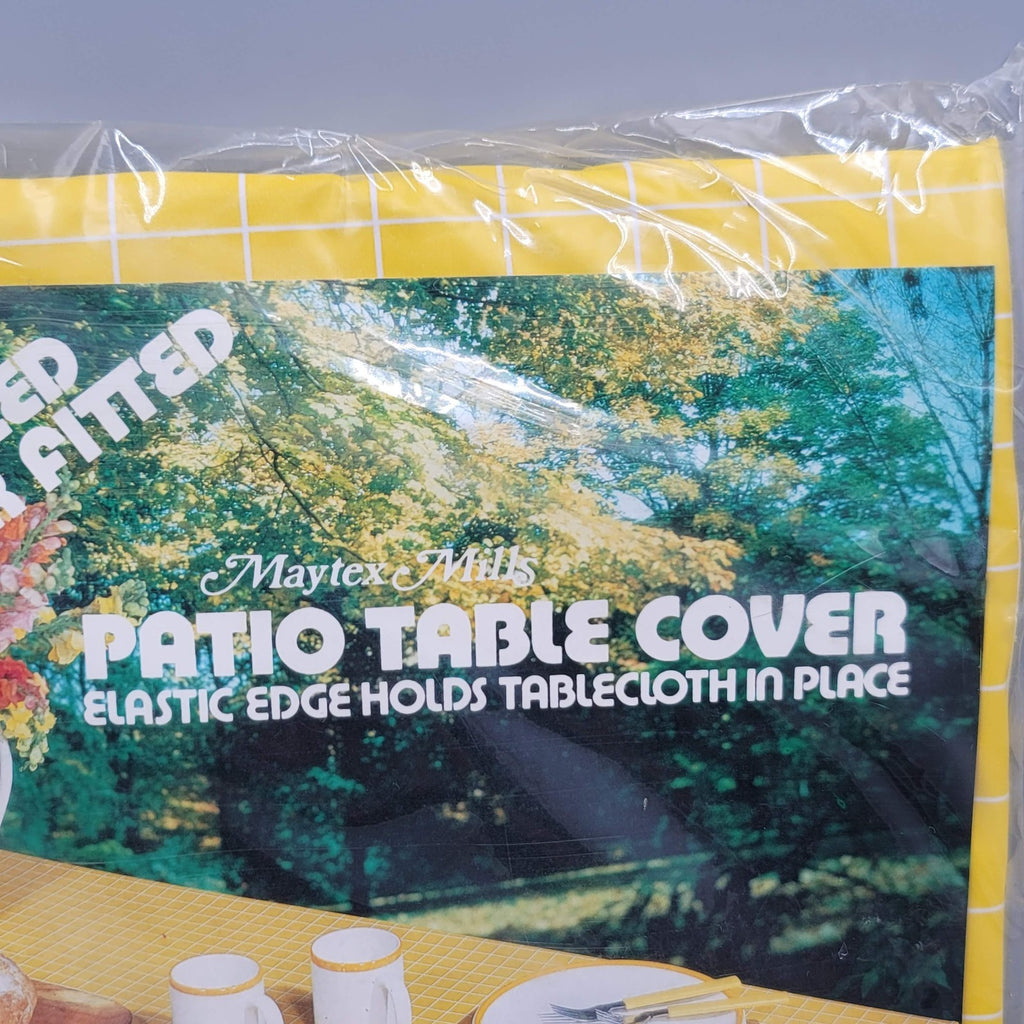 Vtg Maytex Mills Outdoor Elastic Tablecloth Yellow Vinyl  NOS 36"x78"