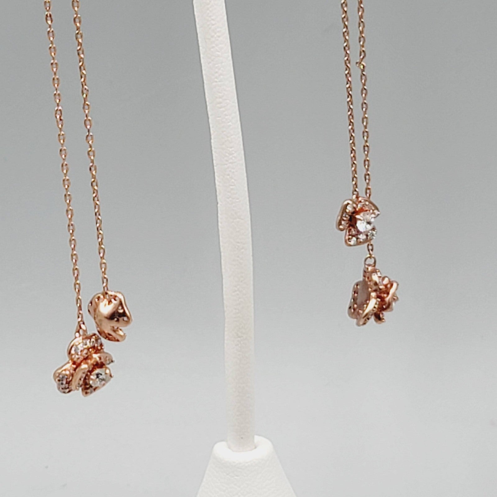 Crystal Pierced Earrings Rose Gold tone Pink LONG 4"