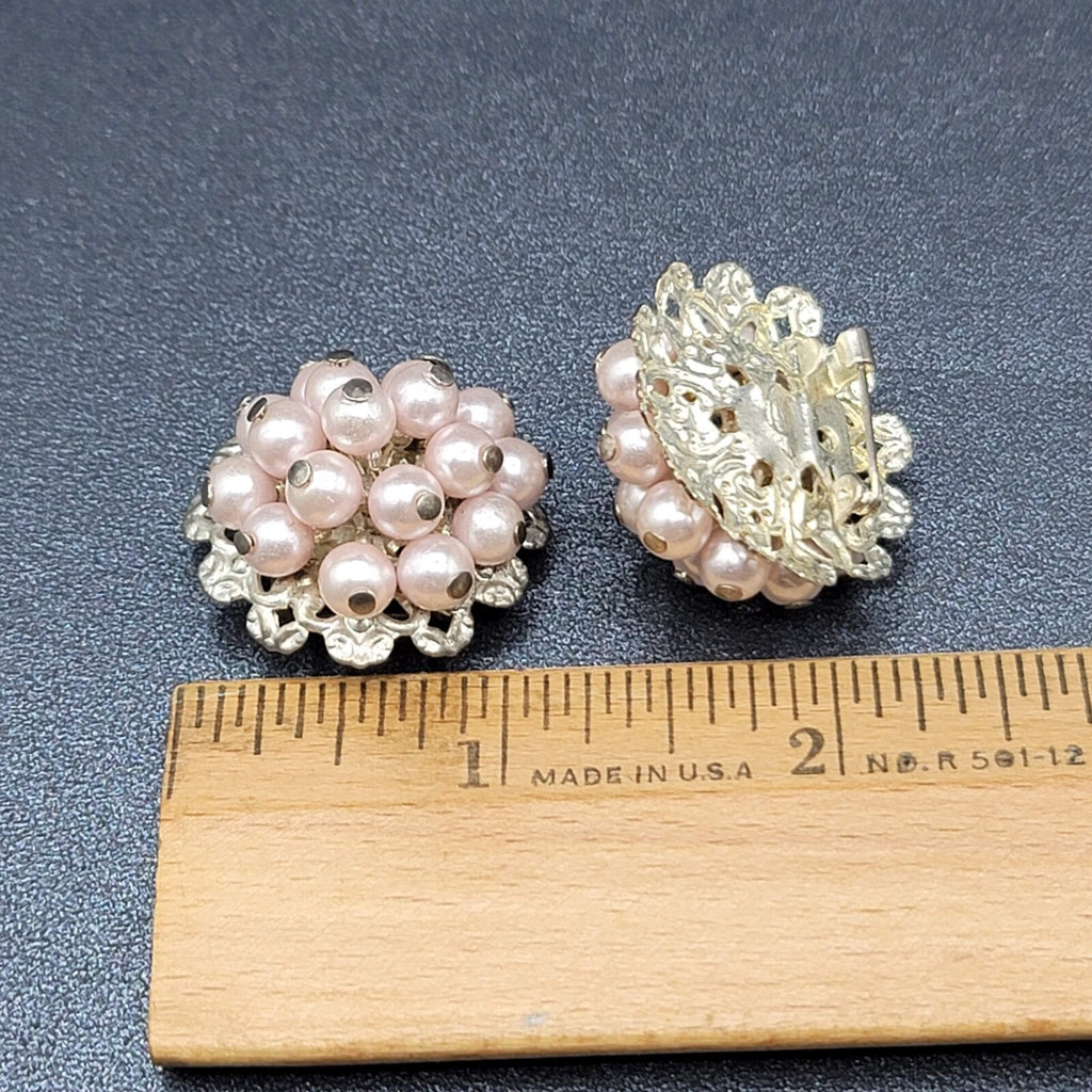 Vintage Brooch Faux Pink Pearl Gold Tone Large Cluster Bead Lot of 2