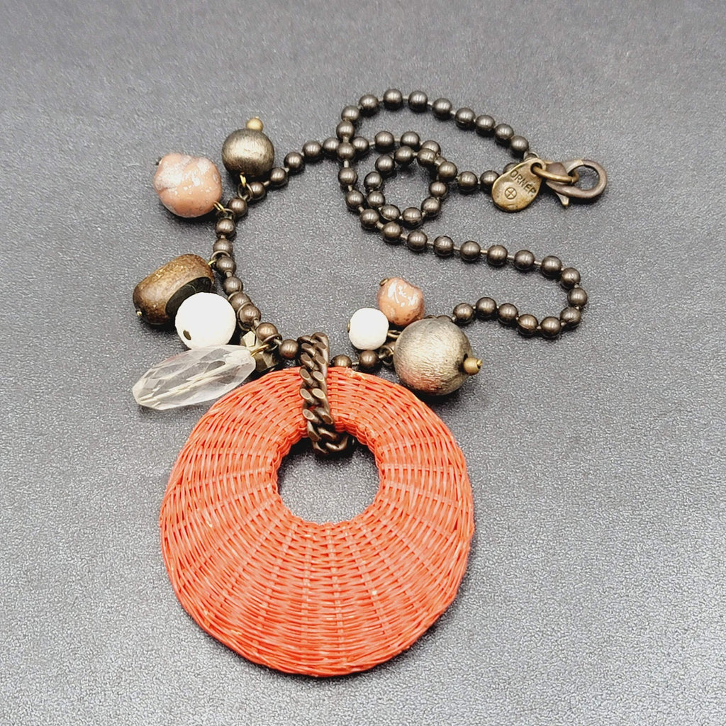 Orner Necklace Made in France Ball Chain Weaved Pendant Artisan Boho 17"