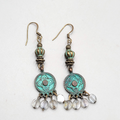 Green Bronze tone Chandelier Dangle Pierced Earrings 2"