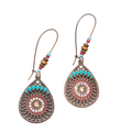 Boho Teardrop Medallion Pierced Earrings Bronze tone Dangle 2.75 in