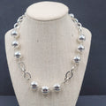 Necklace Silver tone Ball and Link Chain Statement Large Bead 18"-21"
