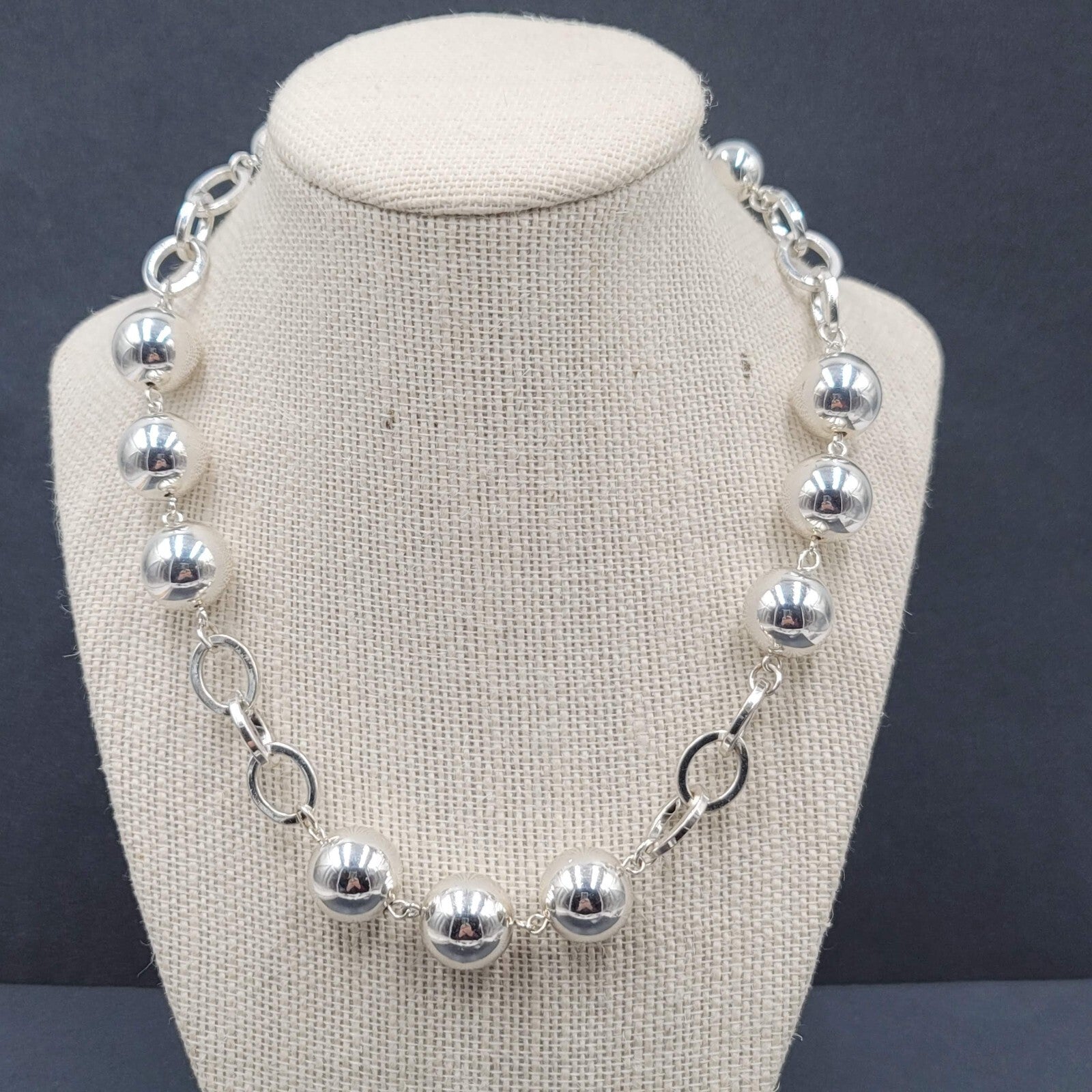 Necklace Silver tone Ball and Link Chain Statement Large Bead 18"-21"