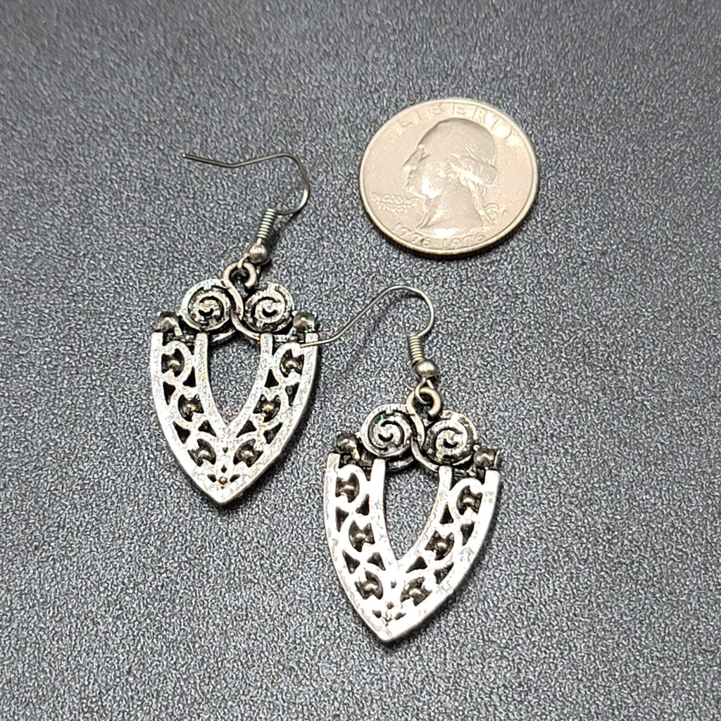 Pierced Earrings Silver tone Orange Rhinestone Dangle 1 3/8"