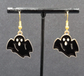 New Black Ghost Halloween Pierced Earrings Gold tone Enamel Dangle 1"