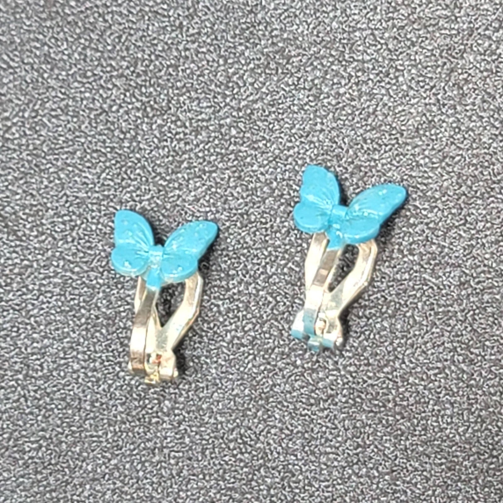 Vintage Clip on Earrings Silver tone Blue Enamel Butterfly Studs 1/4"