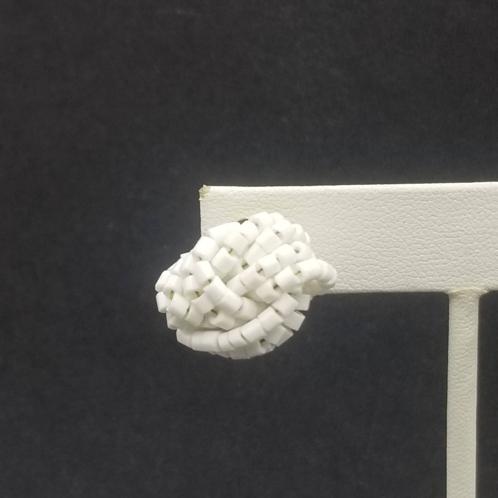 Vintage Pierced Earrings White Beaded Cluster Knot Stud 5/8"
