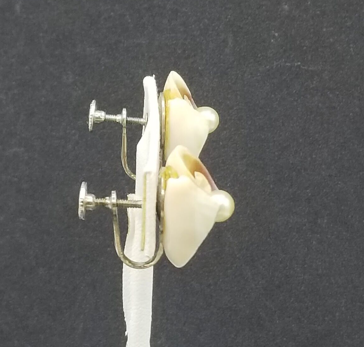 Vintage Clip On Earrings Cut Shell and Faux Pearl Screw Back Stud 3/4"