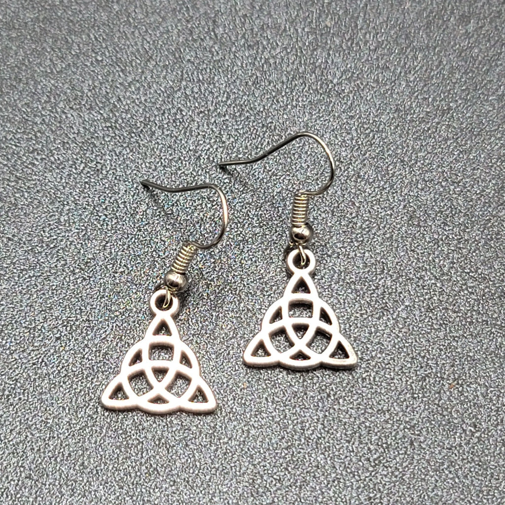 Pierced Earrings Triangle Celtic Knot Silver tone Dangle 5/8"