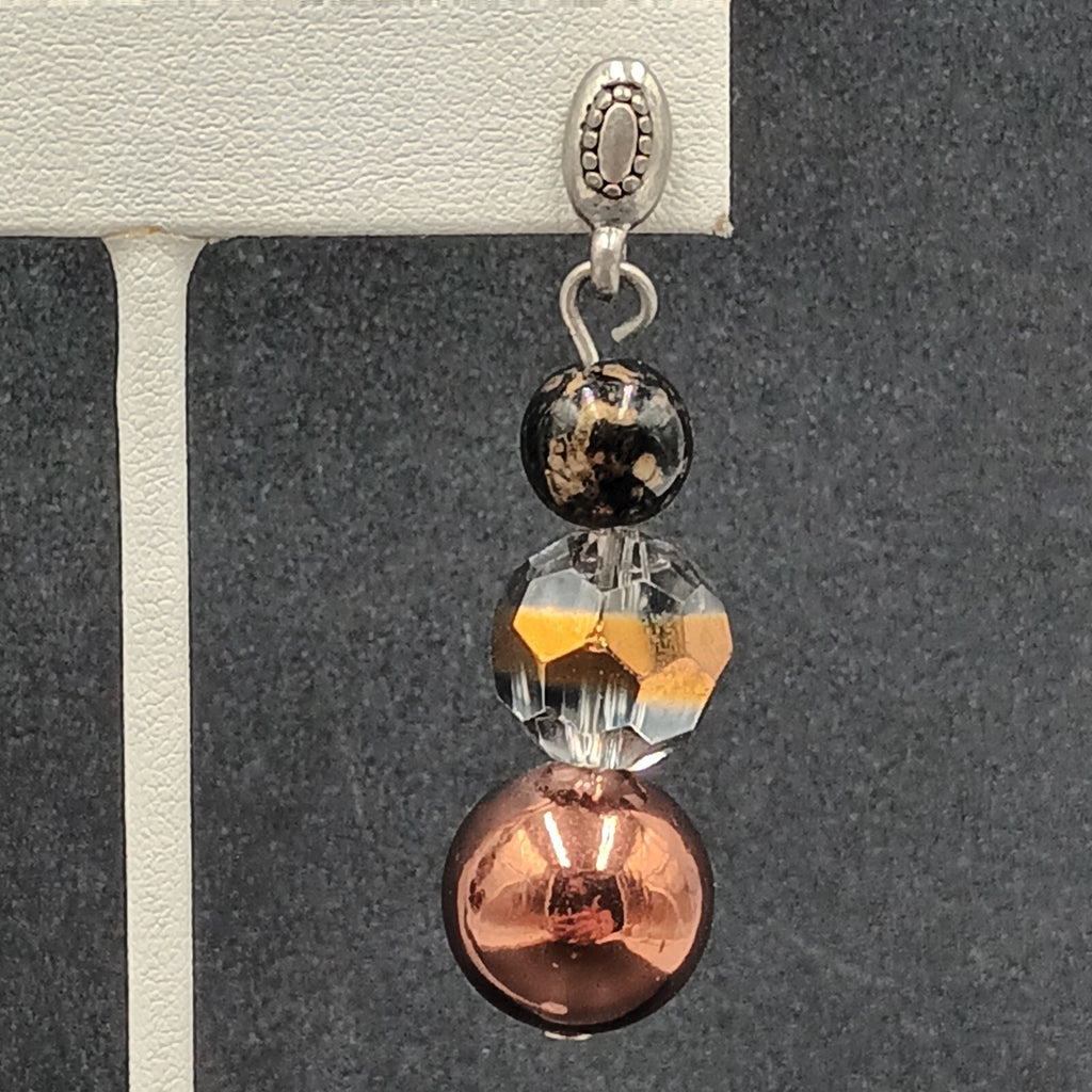 Pierced Earrings Silver tone Acrylic and Glass Bead Dangle 2.25"