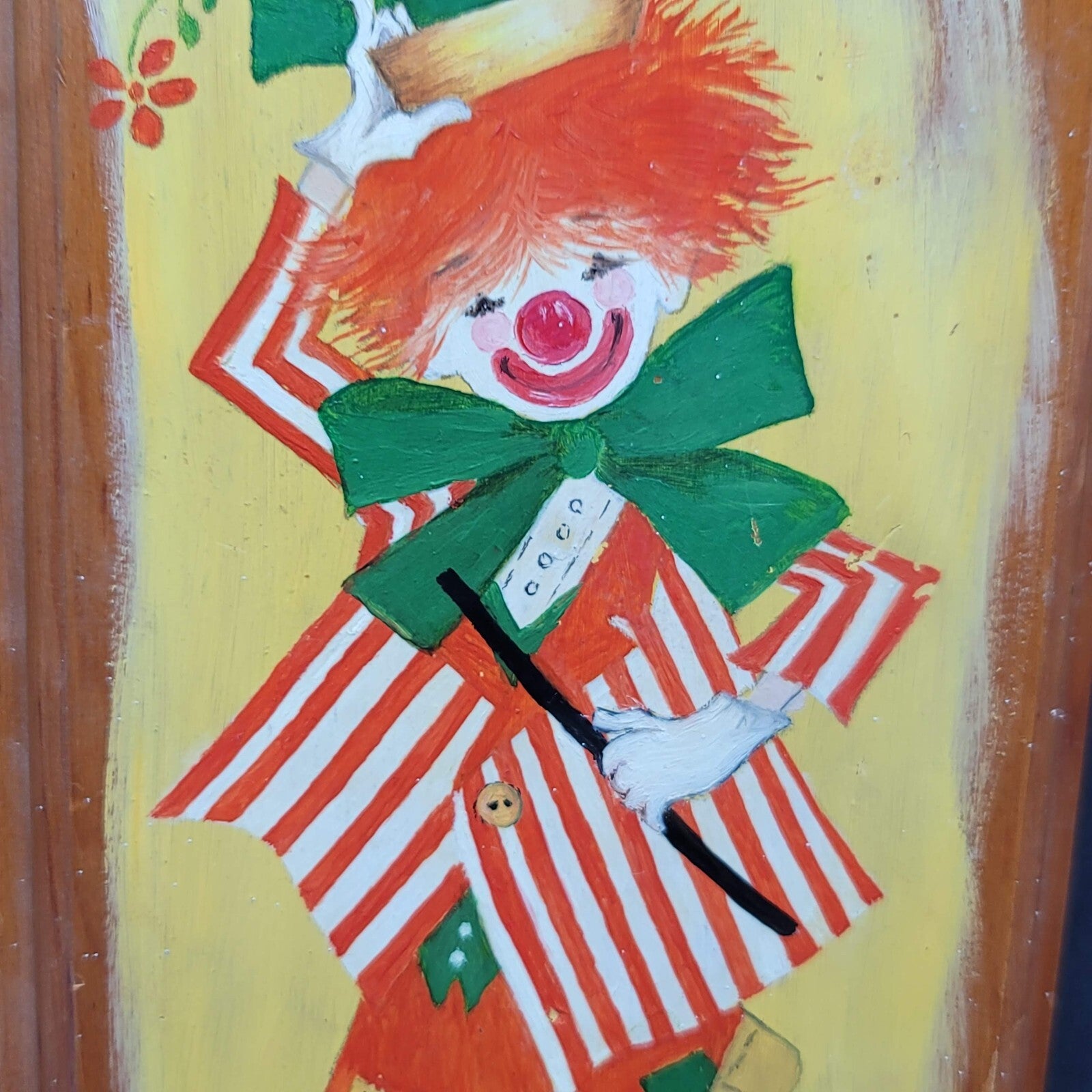 Vintage Original Clown Painting on Wood Folk Art 9 3/4"x5 3/8"