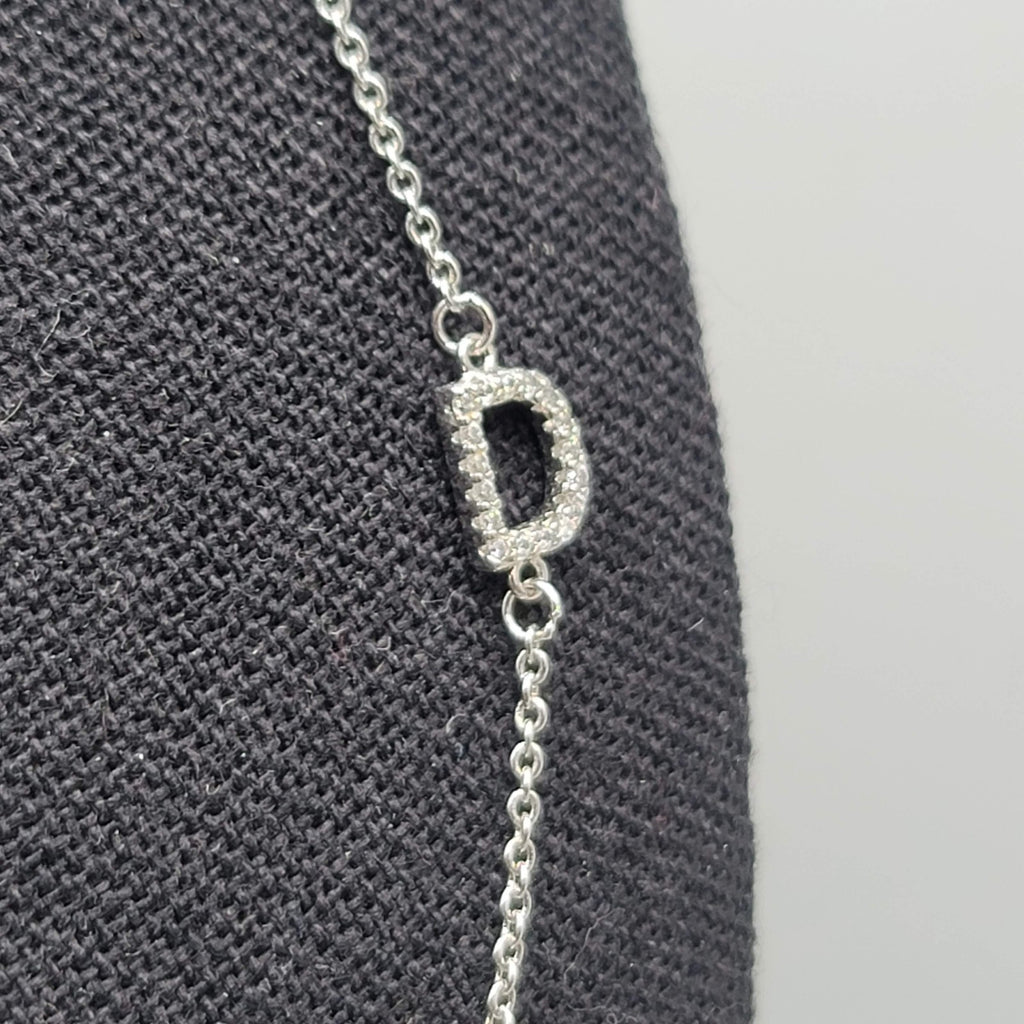 Initial D Necklace Crystal Silver tone Dainty Minimalist 16"-18"
