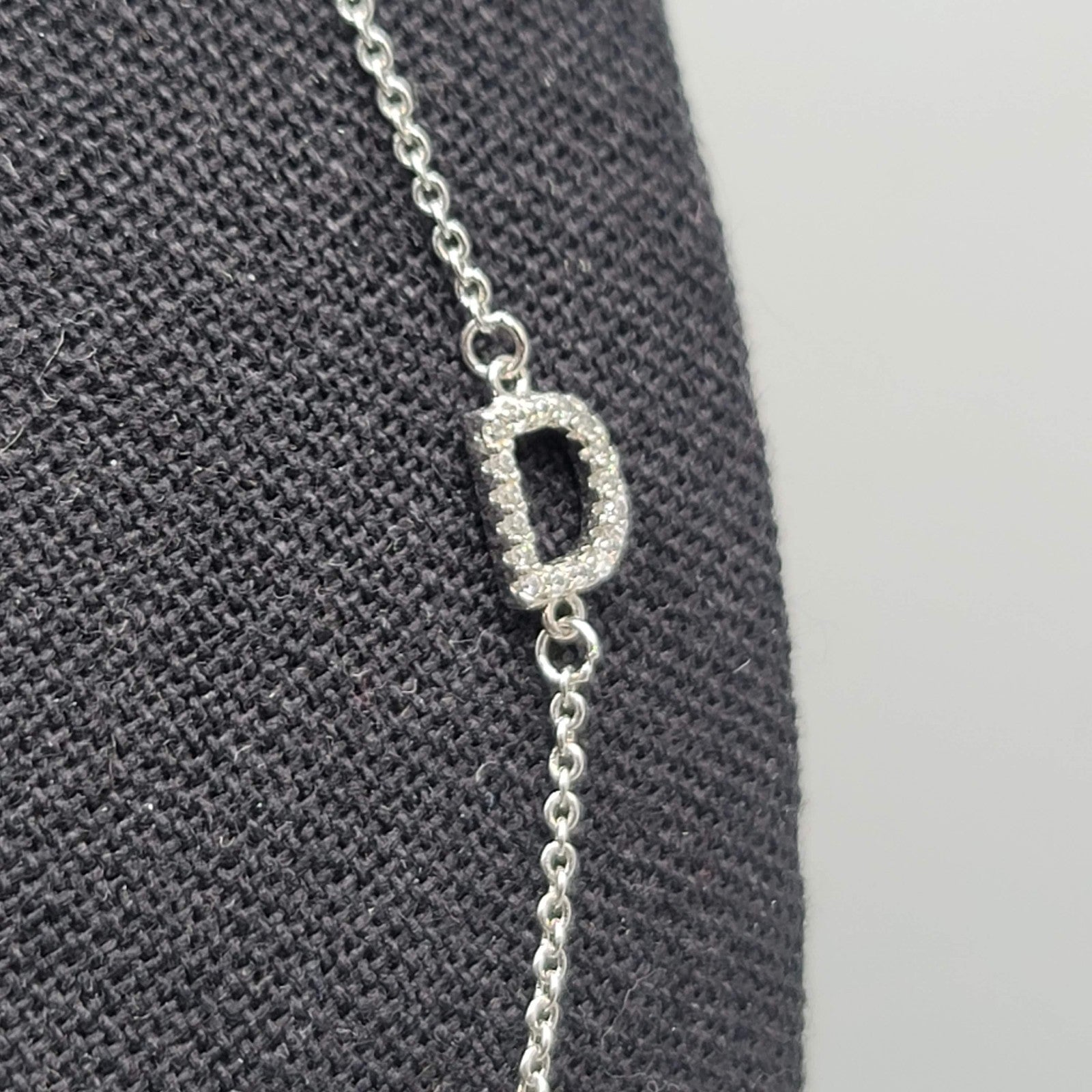 Initial D Necklace Crystal Silver tone Dainty Minimalist 16"-18"