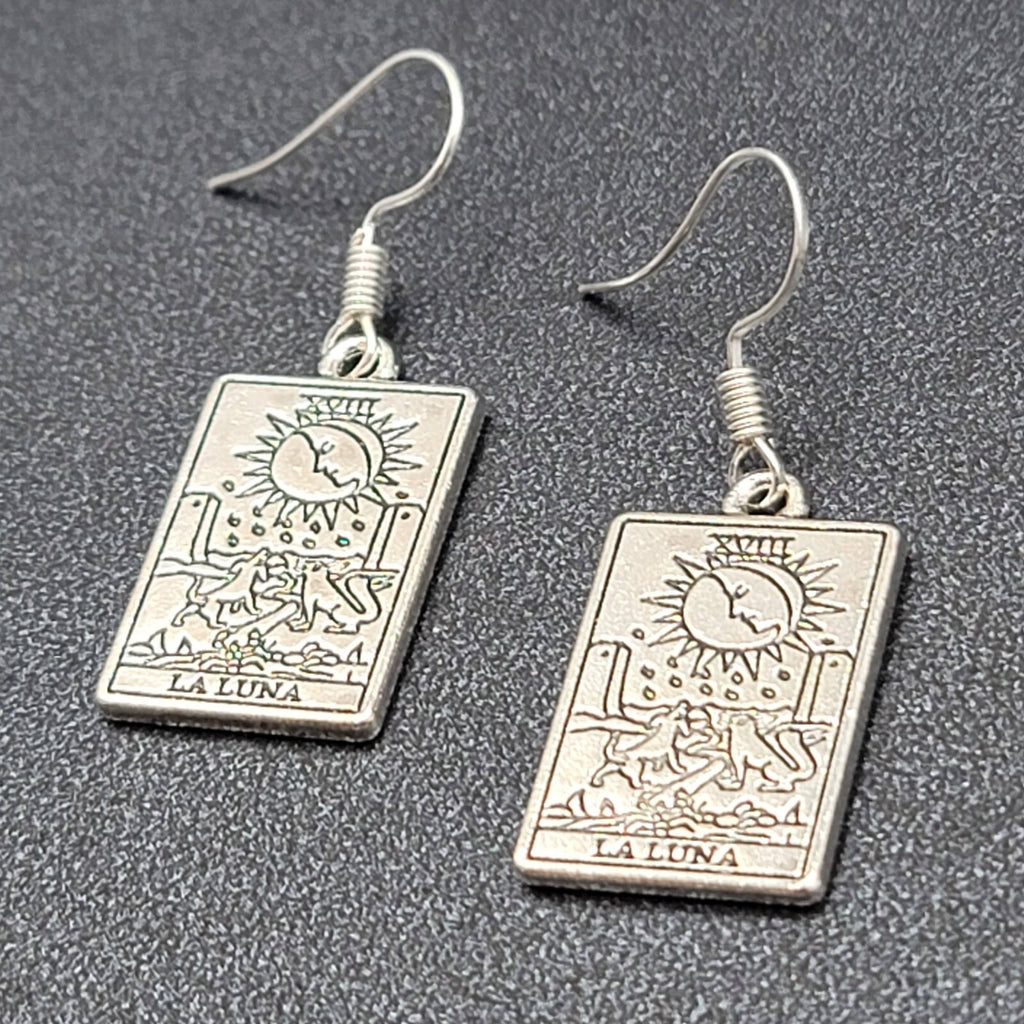 The Moon LA LUNA Tarot Card Pierced Earrings Silver tone 1"