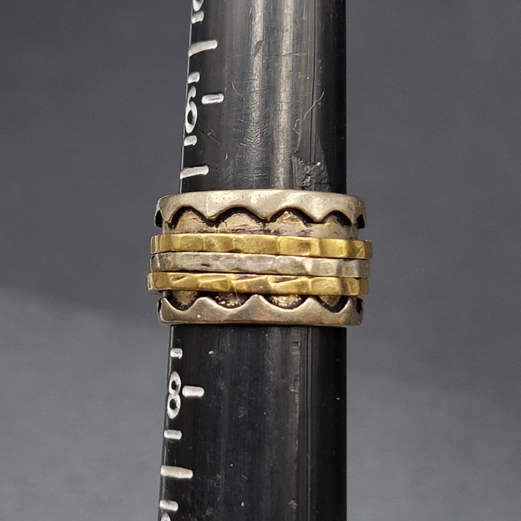 Two Tone Spinner Ring Size 7 Wide Band Silver tone and Brass