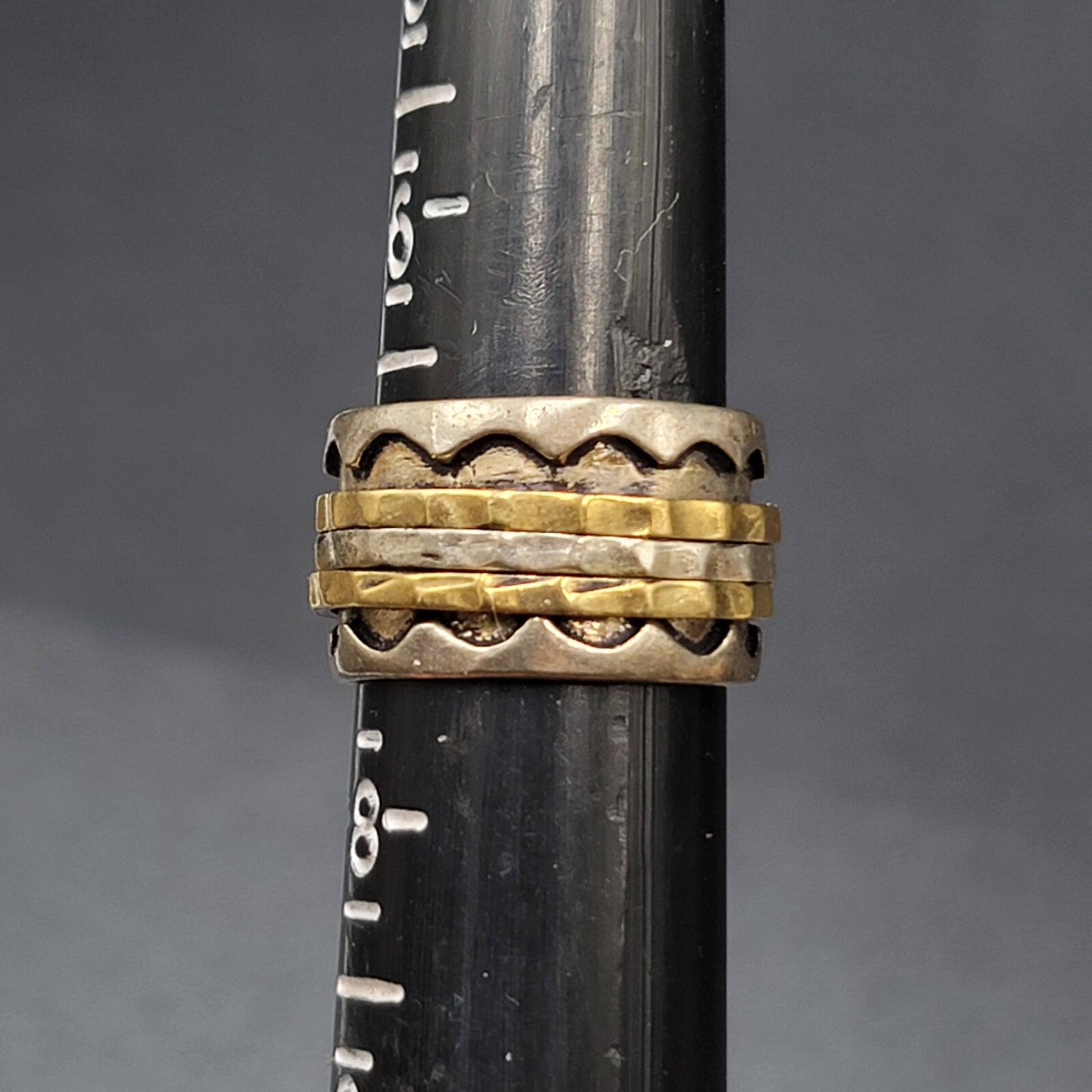 Two Tone Spinner Ring Size 7 Wide Band Silver tone and Brass