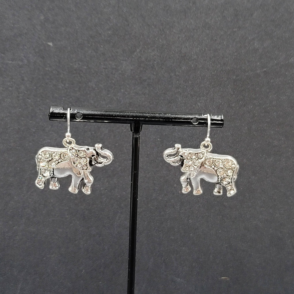 Pierced Earrings Silver tone Rhinestone Studded Dangle 3/4"