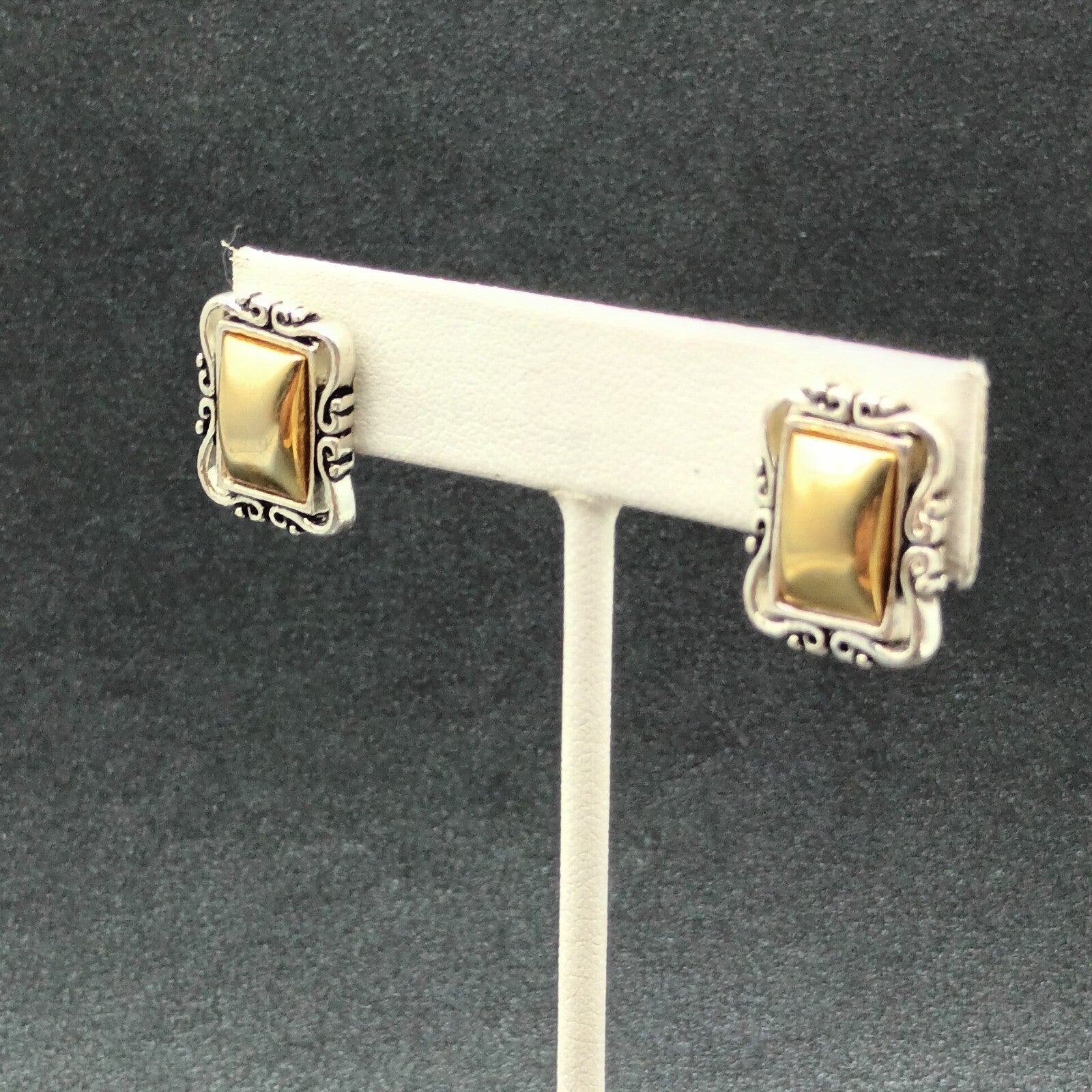 Avon Pierced Earrings Two tone Rectangle Magnetic Drop 3/4"