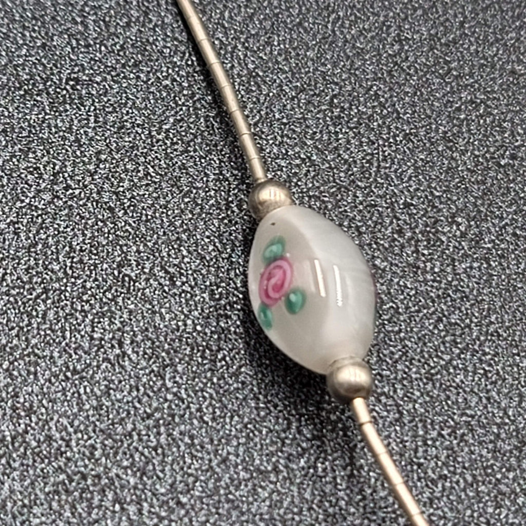 Art Glass Lampwork Rose Bead Necklace Sterling Silver 925 16”-17.5"