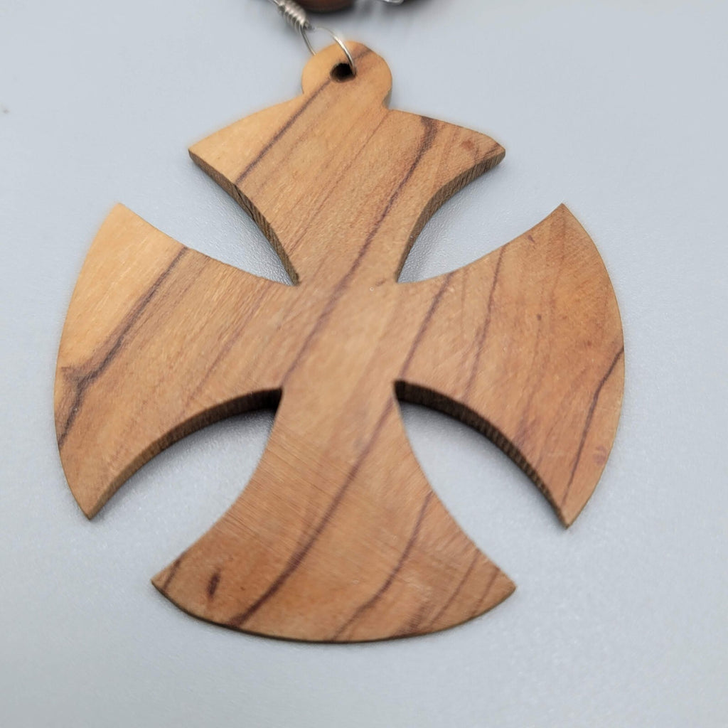Vintage Wood Cross Bead Necklace Estate Costume Jewelry 26"